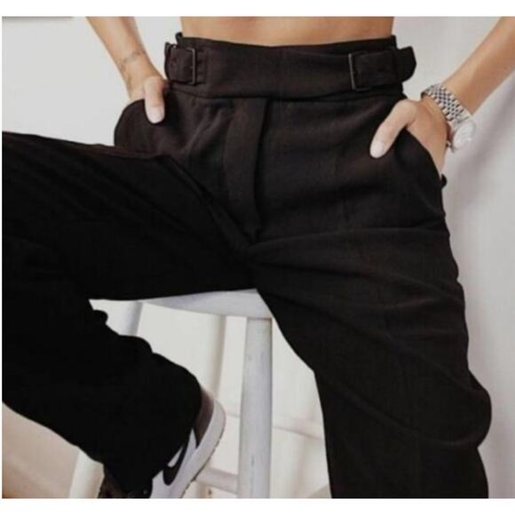 Wilfred Anna Highw Waist Belted Straight Leg Pants Trouser Black Sz. 0 - Picture 3 of 12